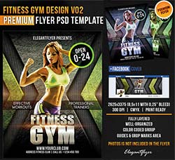 健身俱乐部海报/传单模板：Fitness Gym Design V02 – Flyer PSD Template + F
